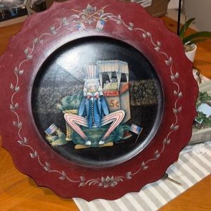 HAND PAINTED BY MANIS WOOD UNCLE SAM DECO PLATE